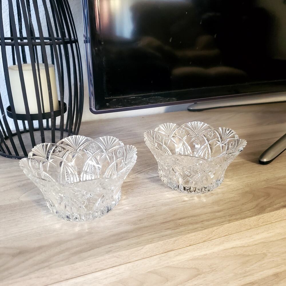Vintage Etched crystal 2.5" Pillar candle holders Set of 2 Excellent condition